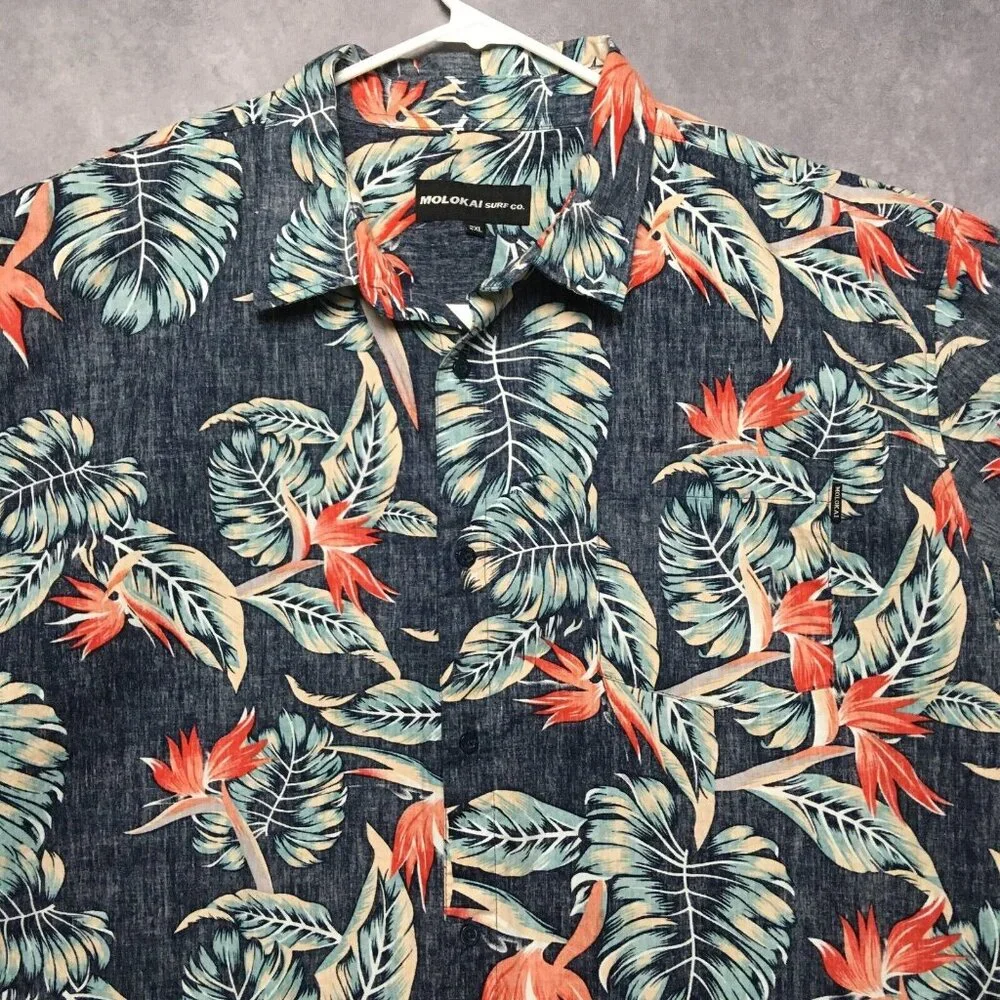 Molokai Surf Co Mens Floral Shirt size 2XL Short Sleeve Button Up Reverse‎